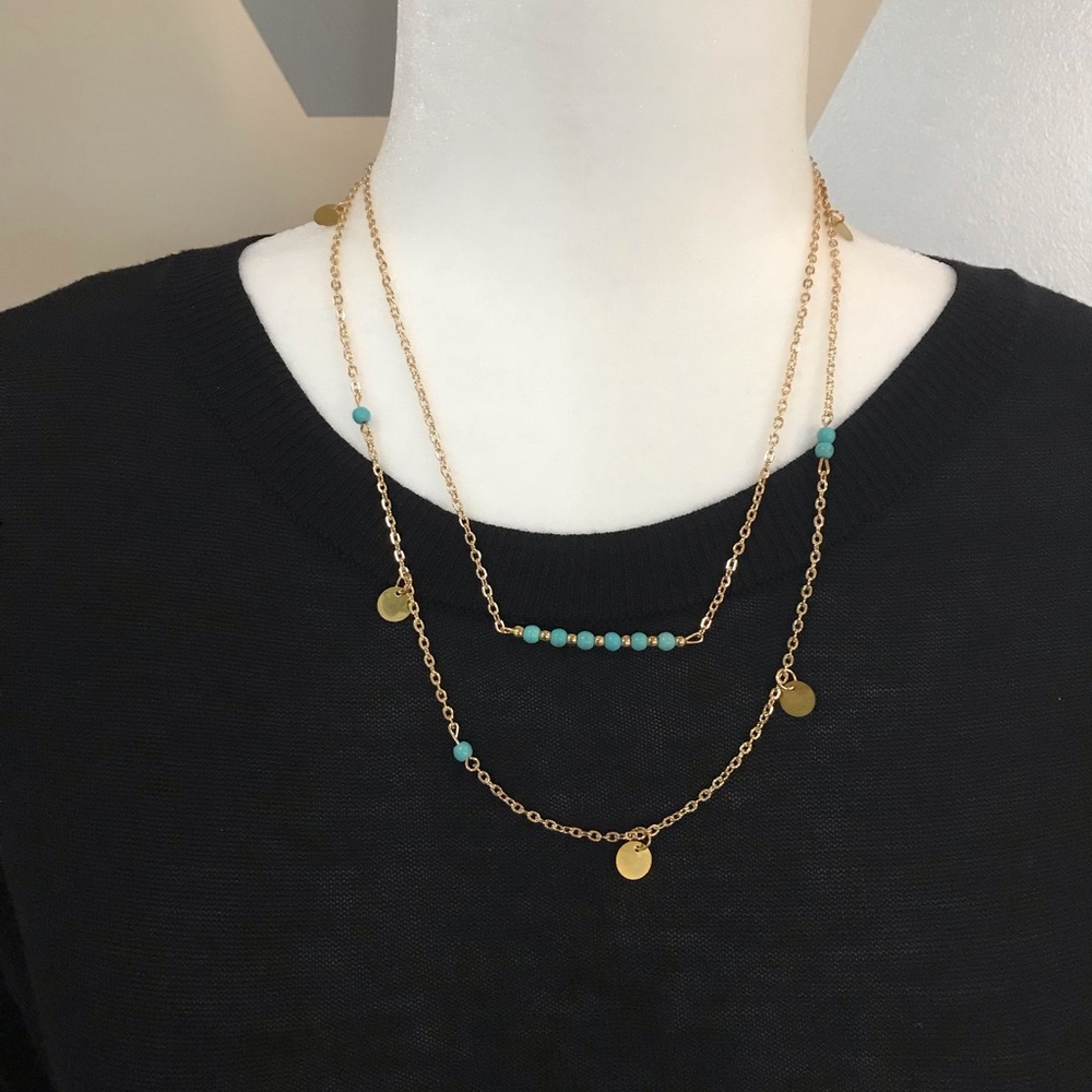 Turquoise & Gold Boho Necklace